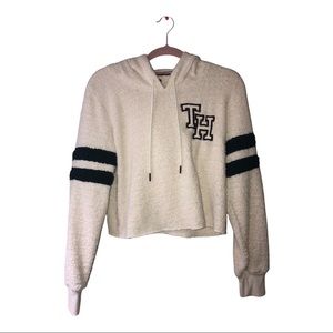 Tommy Hilfiger White Fuzzy Cropped Hoodie